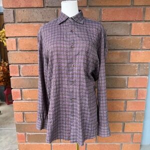 Marianne Kooimans Button Up Shirt Hand Crafted Plaid |‎ Purple | Size Small
